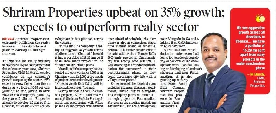Shriram properties upbeat 35% growth