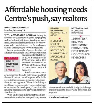 Affordable Housing Needs Center's Push, Say Realtors.