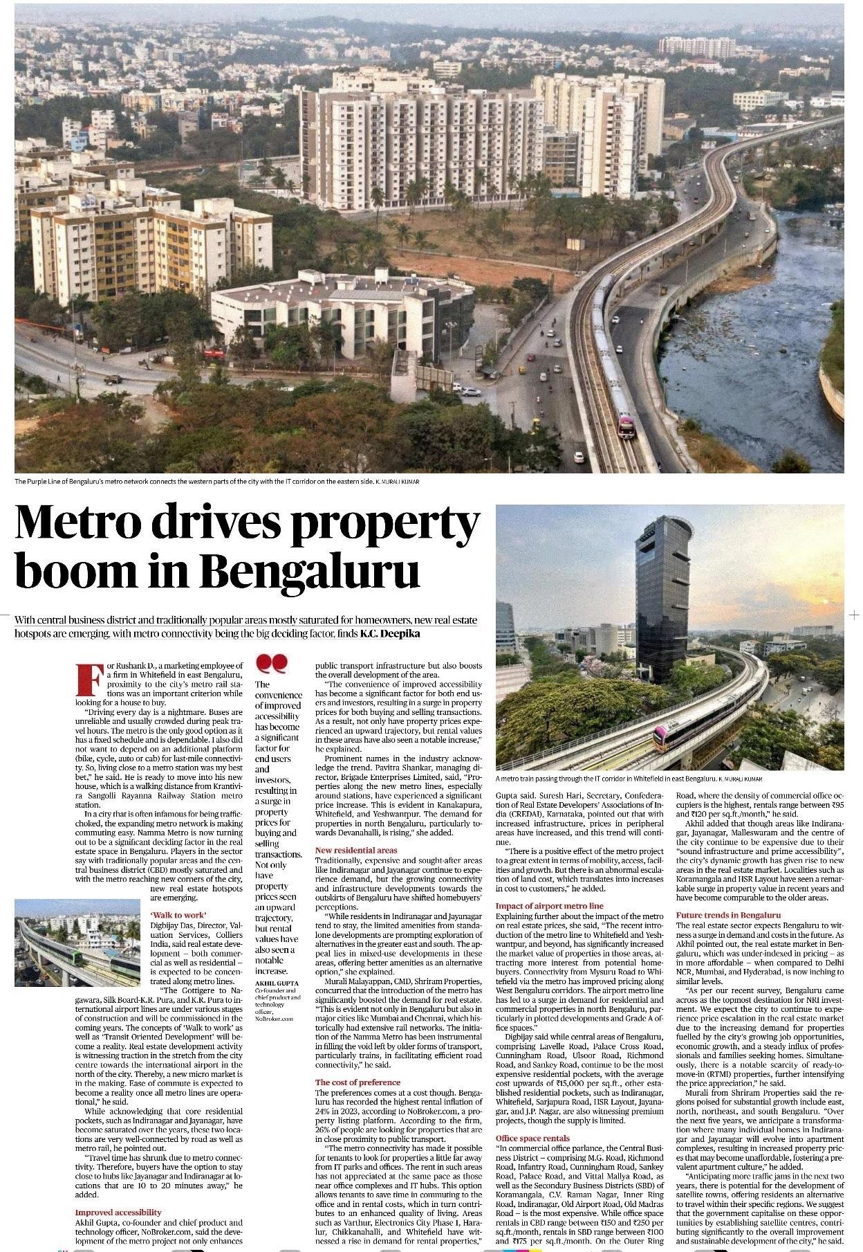 Metro Drives Property Boom In Bengaluru.