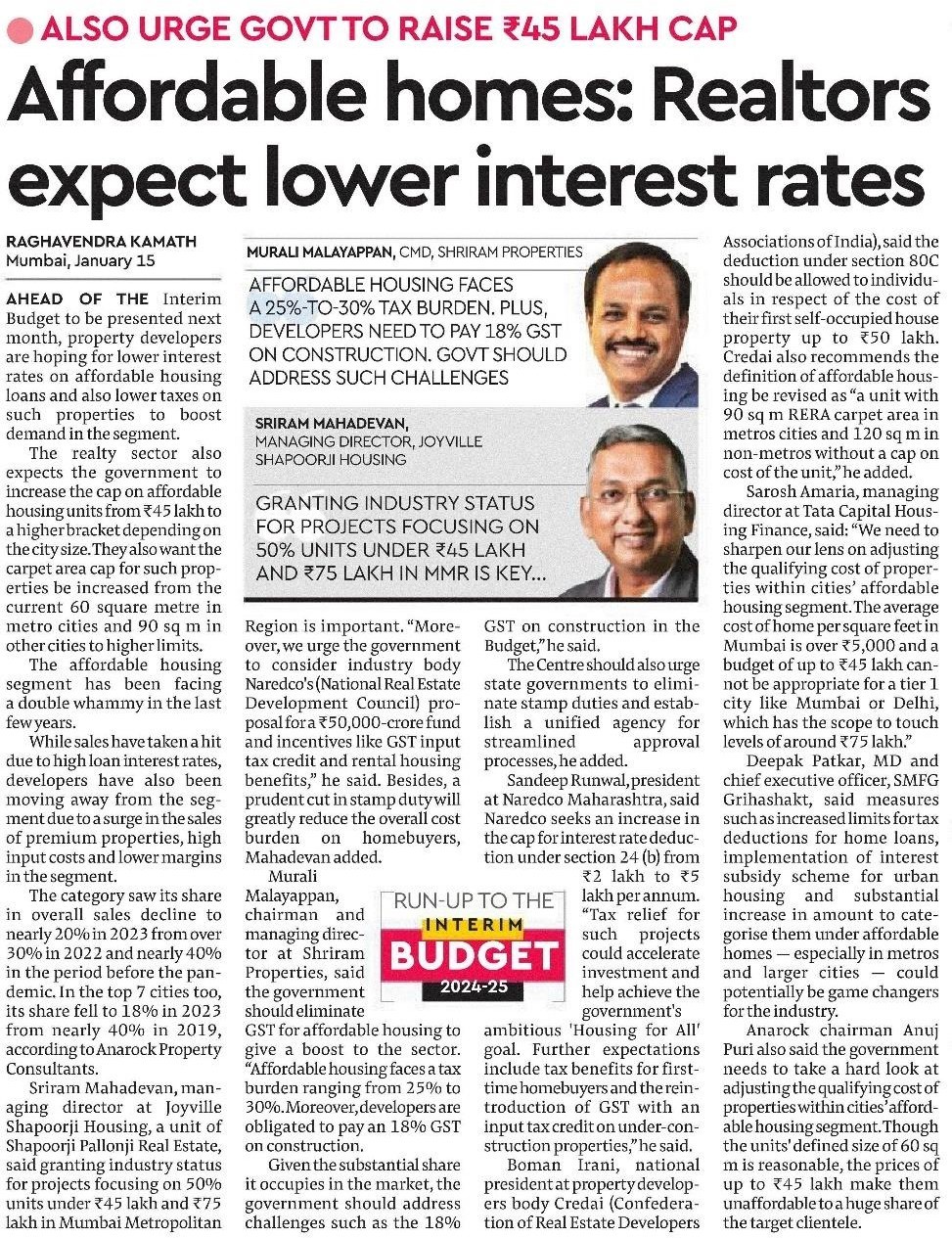 Affordable Homes; Realtors Expect Lower Interest Rates.