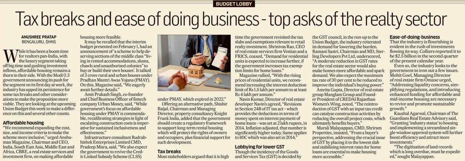 Tax breaks and ease of doing business-top asks of the realty sector - Thumbnail